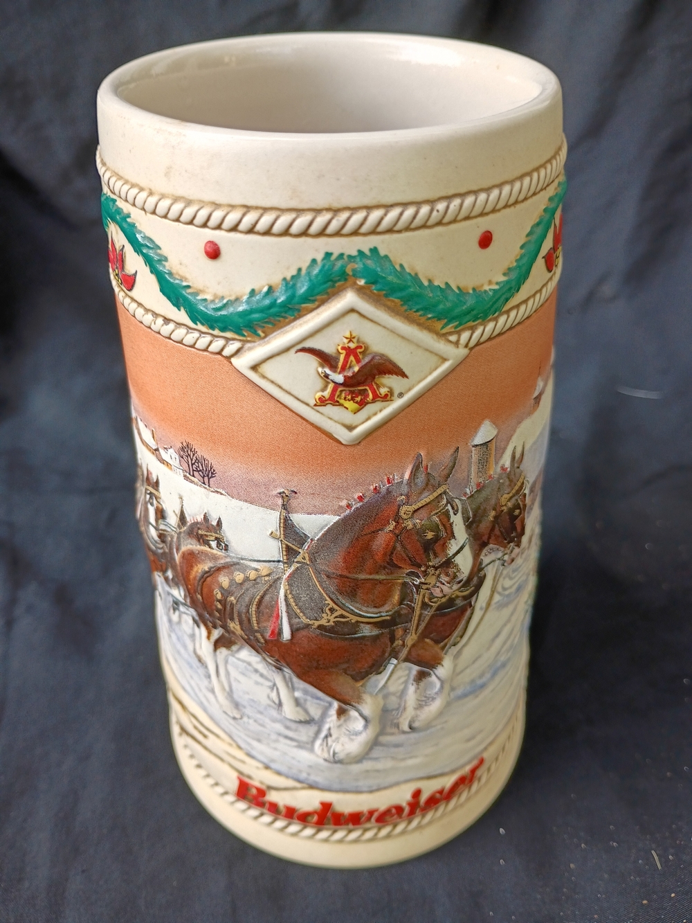 Budweiser Stein 1996 Holiday Stein American Homestead Christmas Mug Beer Stein